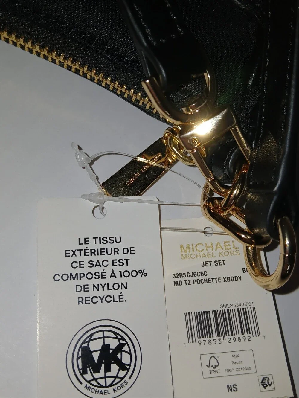 Michael Kors Recycled Nylon Jet Set Shoulder Bag W Crossbody Strap, Black Med